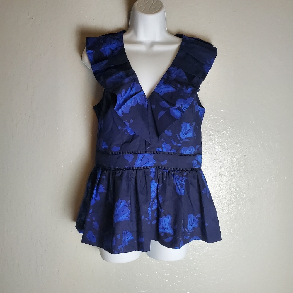 Kate Spade V neck peplum floral blouse